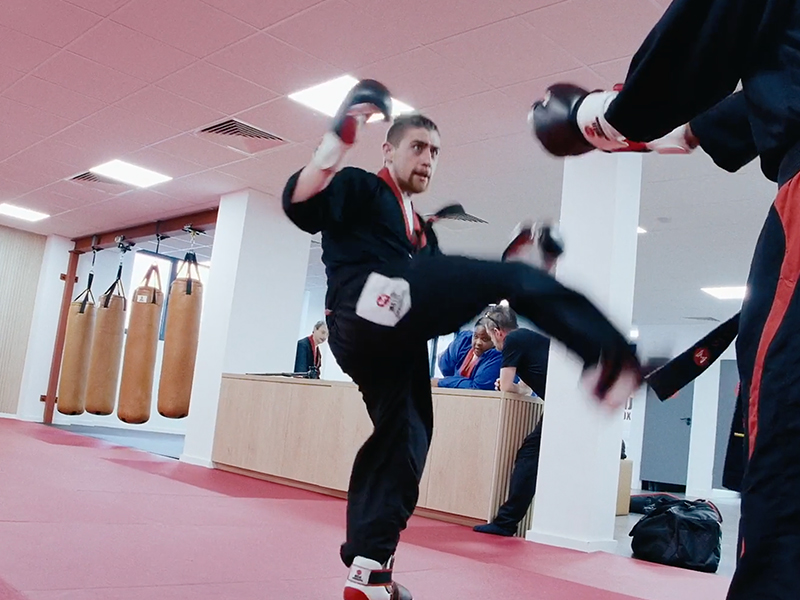 Screengrab of the Meiji Martial Arts Kickboxing video