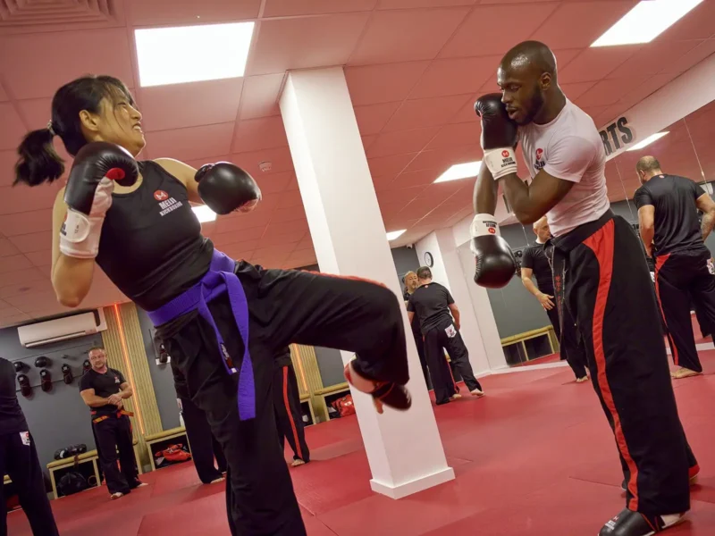 Sensei Josh in the Dojo sparring with student