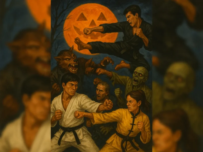 Image of martial arts fighters with a goul and and a werewolf